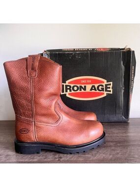 Iron Age Mens' Yarder Wellington Brown Leather Work Boot Size 7.5 WideSKU#C24256